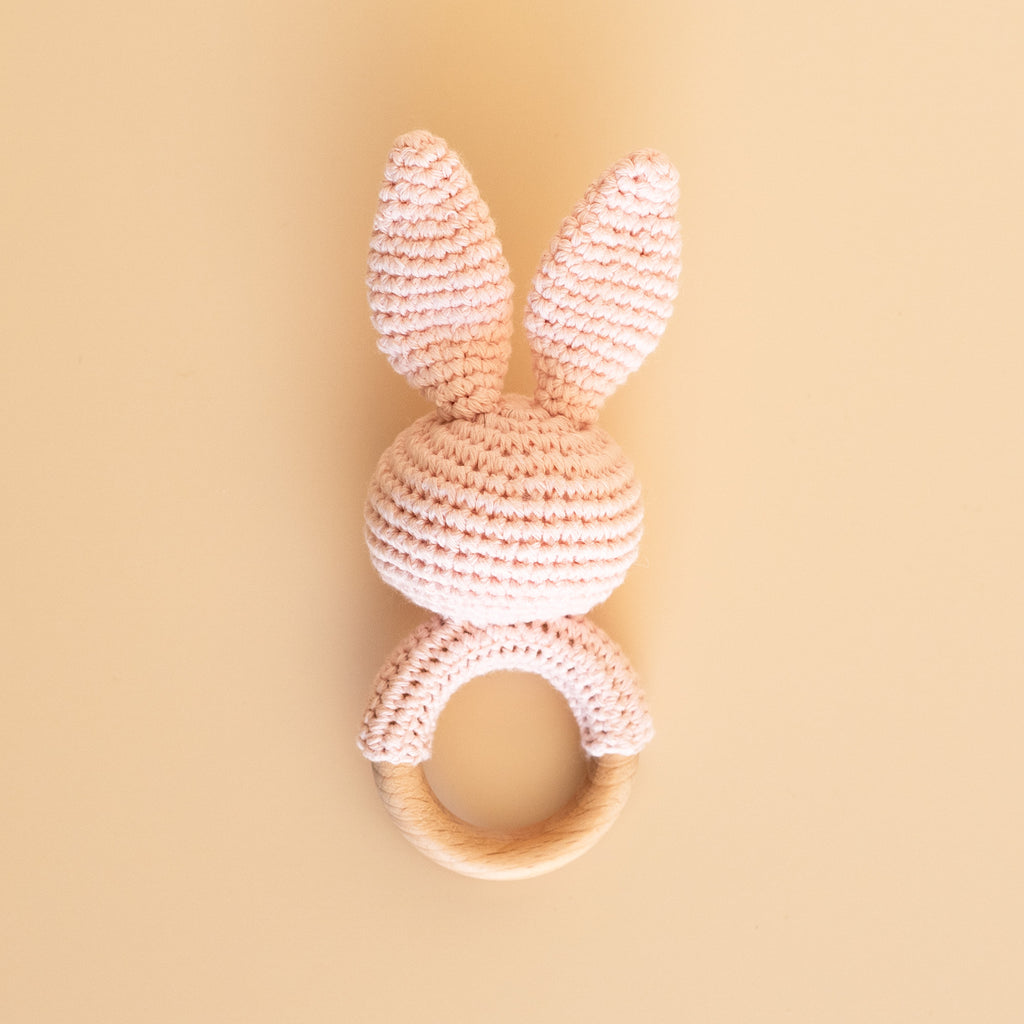 bunny rabbit baby rattle toy, back view