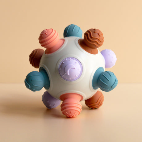 Soft tactile sensory sphere ball baby toy, front view