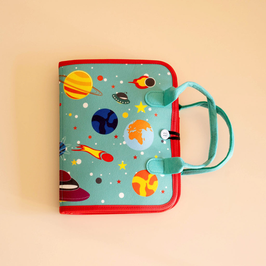 Busy book made from felt for toddlers, packed with fun kids activities, closed view