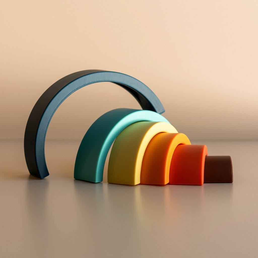 Silicon rainbow mini stacker toy for toddlers, side view