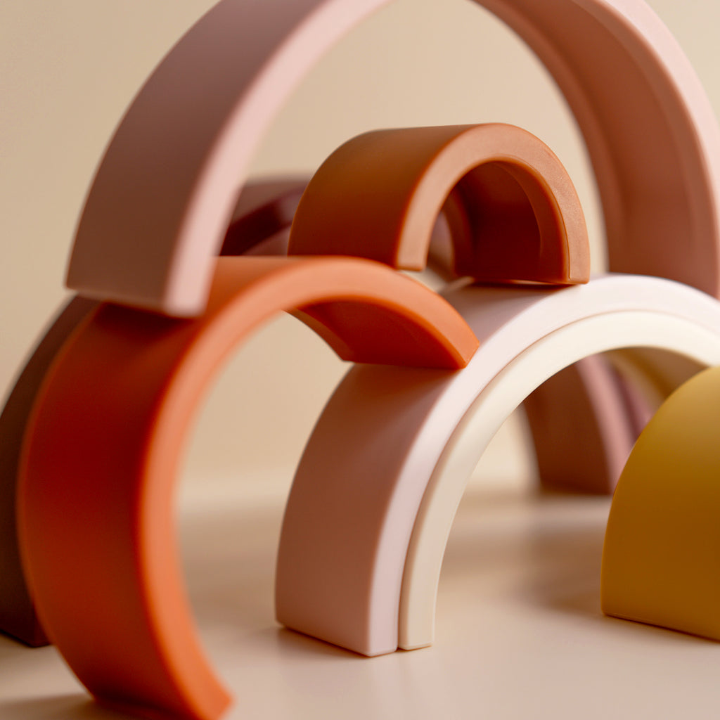 Silicon rainbow stacker toy for toddlers, detail view