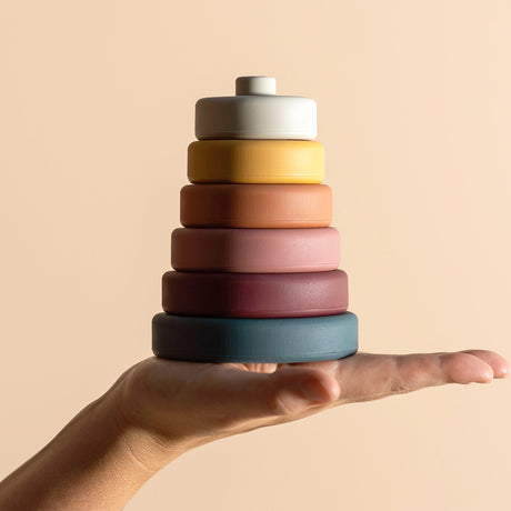 Muli Soft Stacker S2 wide silicone stacking discs held in hand