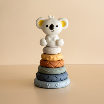 Toddler soft rubber stacking toy, featuring a koala, front view